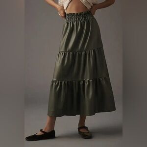 Anthropologie Women’s The Somerset Maxi Skirt Moss Rose Green Vegan Leather Sz L